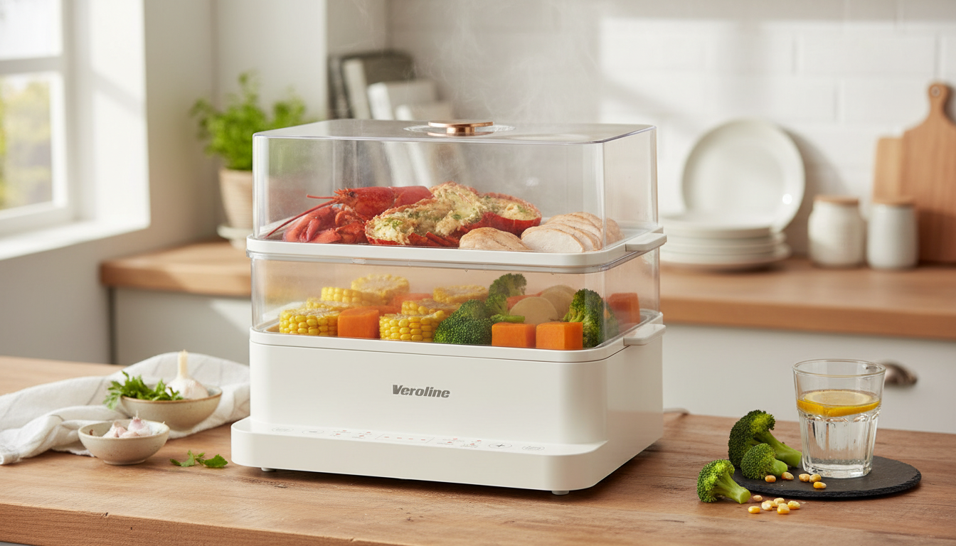 6.4Qt 2-Tier Electric Food Steamer: Timer + Keep Warm