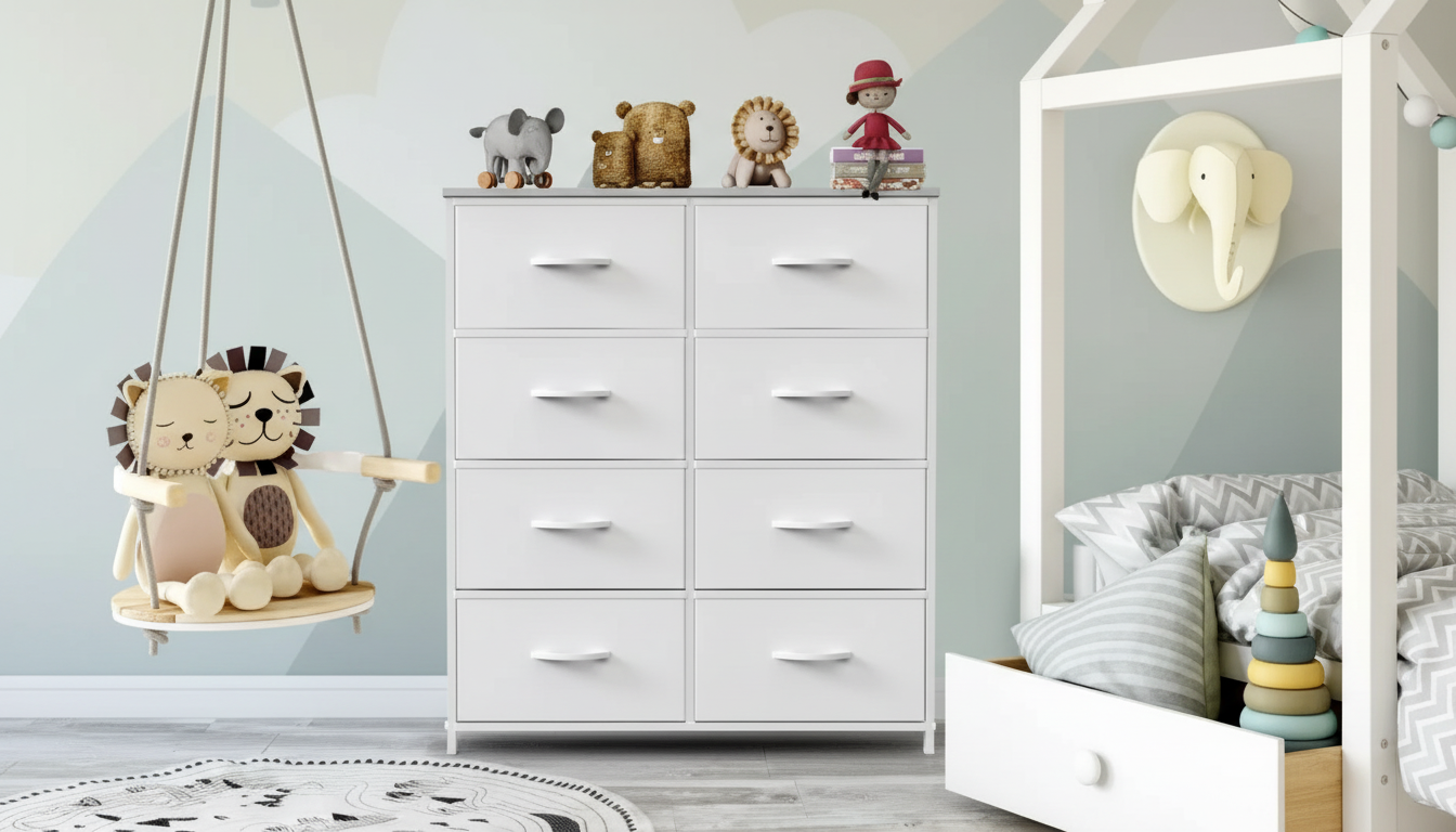 8-Drawer Fabric Storage Cabinet: Steel Frame, Small Spaces