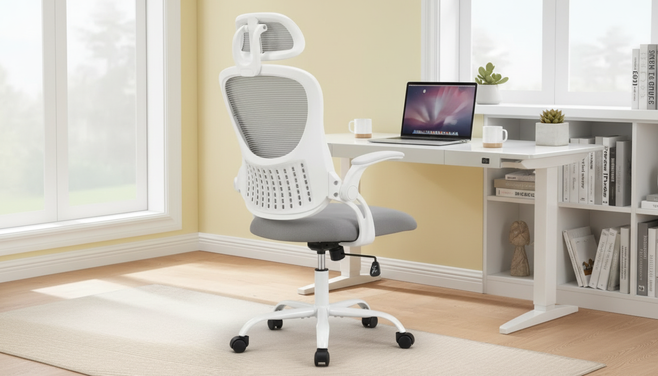 Breathable Mesh Chair: Headrest + Flip-Up Arms