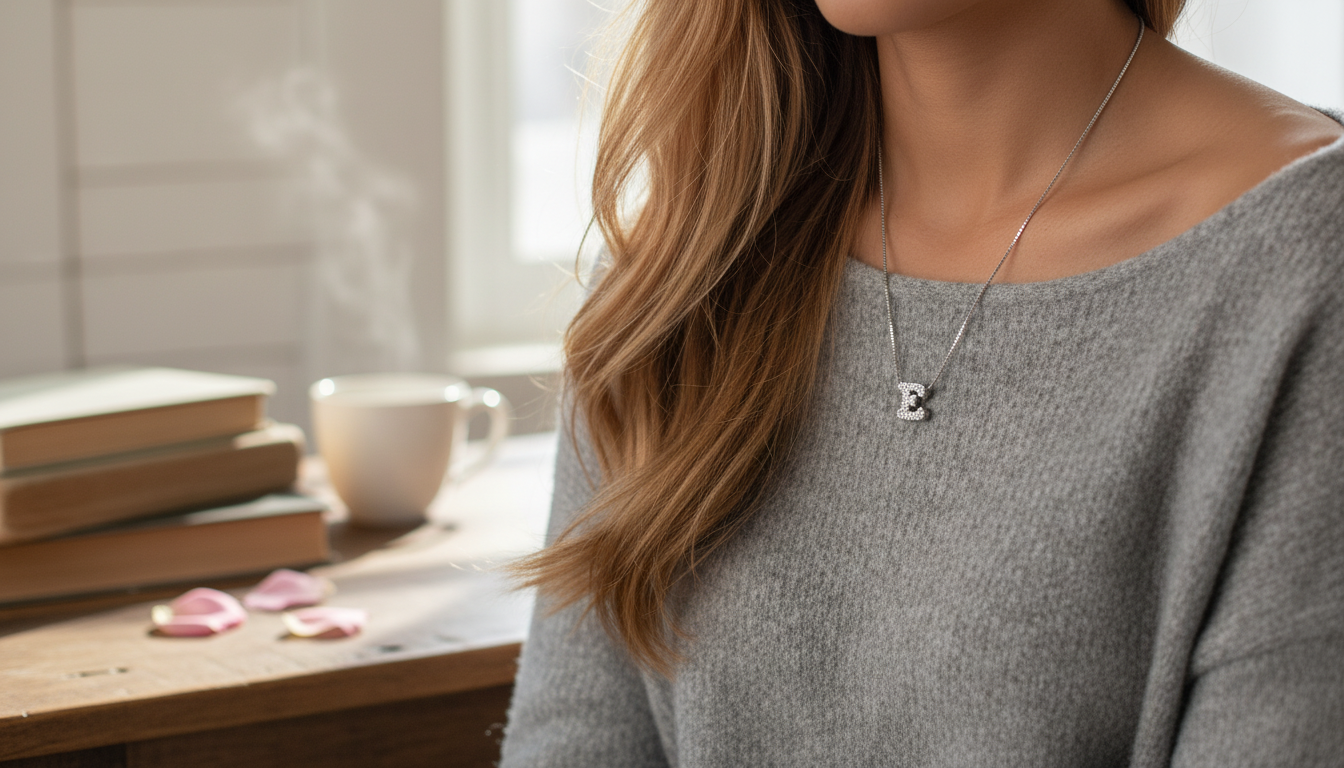 Bubble Letter CZ Initial Necklace with Adjustable Chain