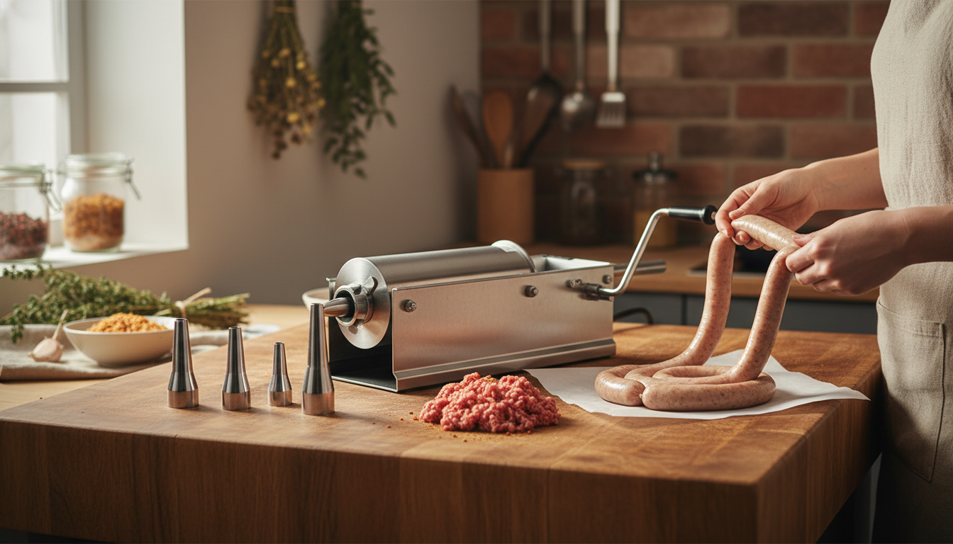 Horizontal Sausage Stuffer: 5 Nozzles for Even Links