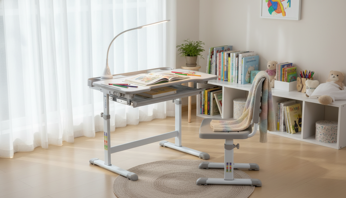 Kids Adjustable Study Desk & Chair: Tilt Top + LED Light