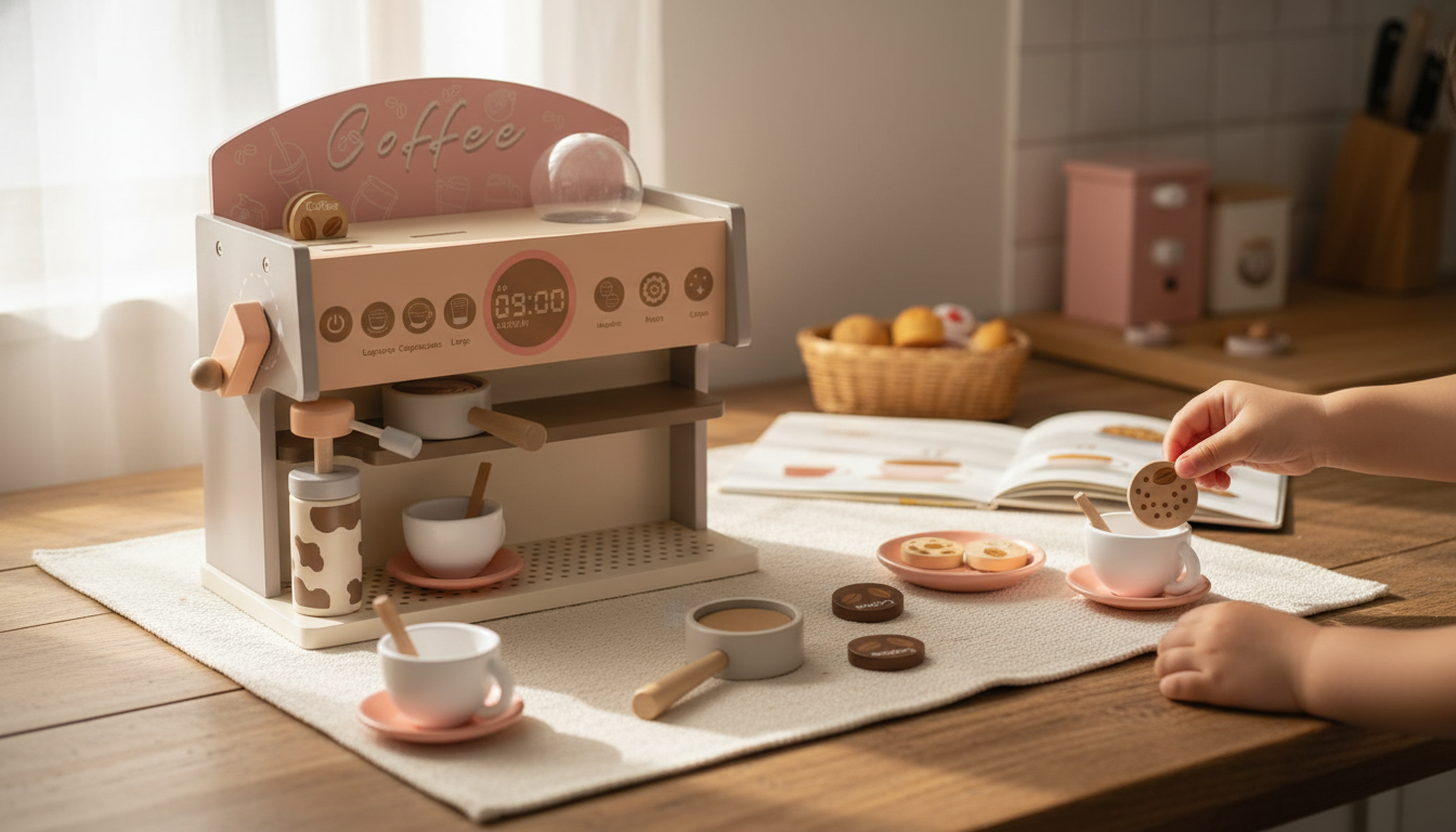 Wooden Coffee Maker Play Set for Kids: Café Pretend Play