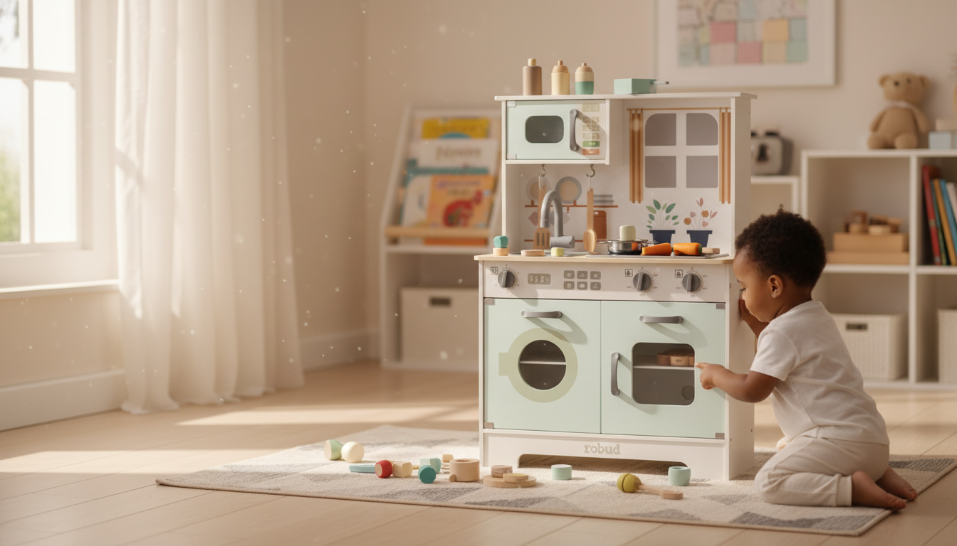 Wooden Play Kitchen Set: Lights & Sounds That Engage