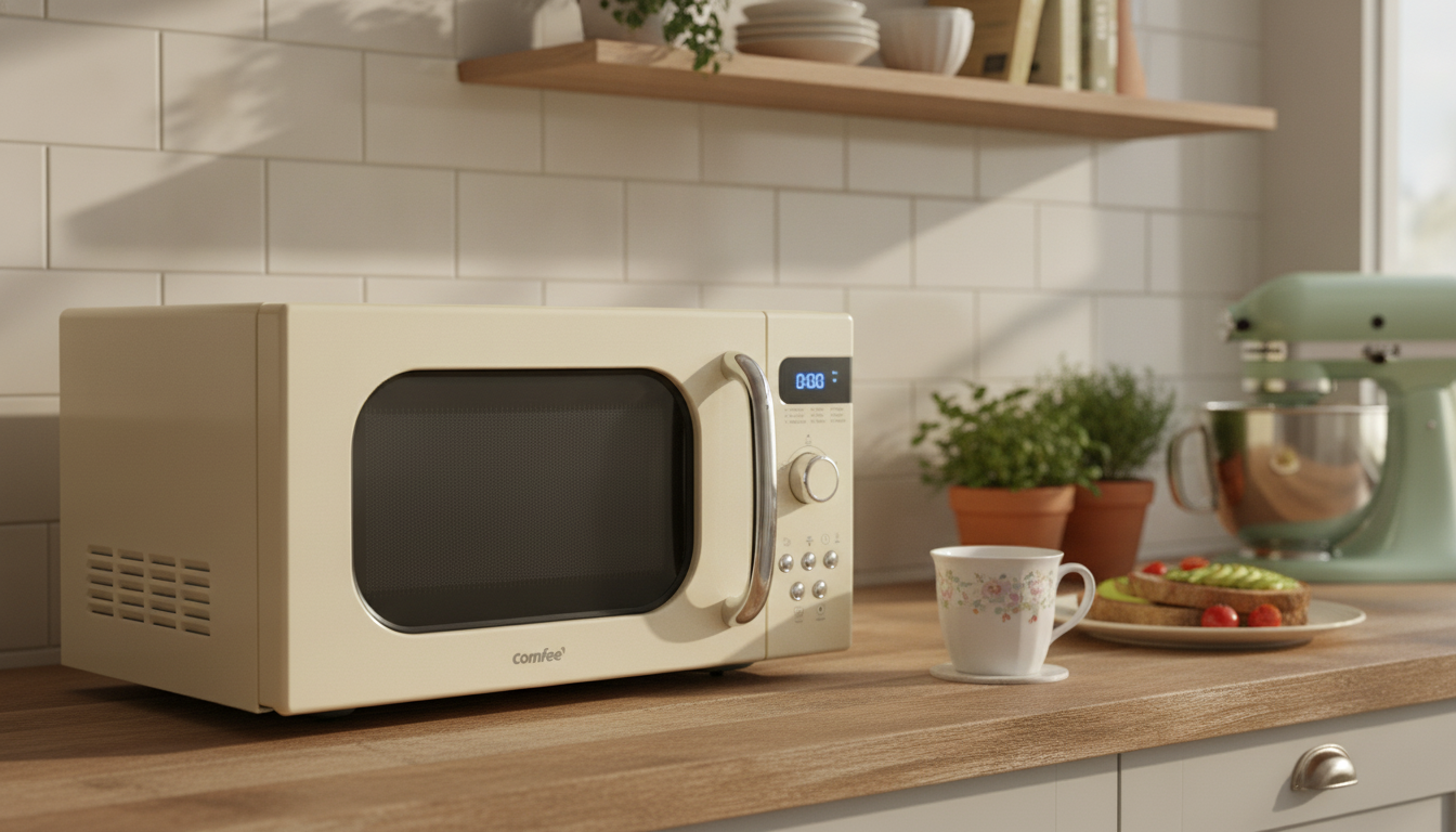 Retro 0.7 Cu Ft Microwave: 700W Presets & Memory