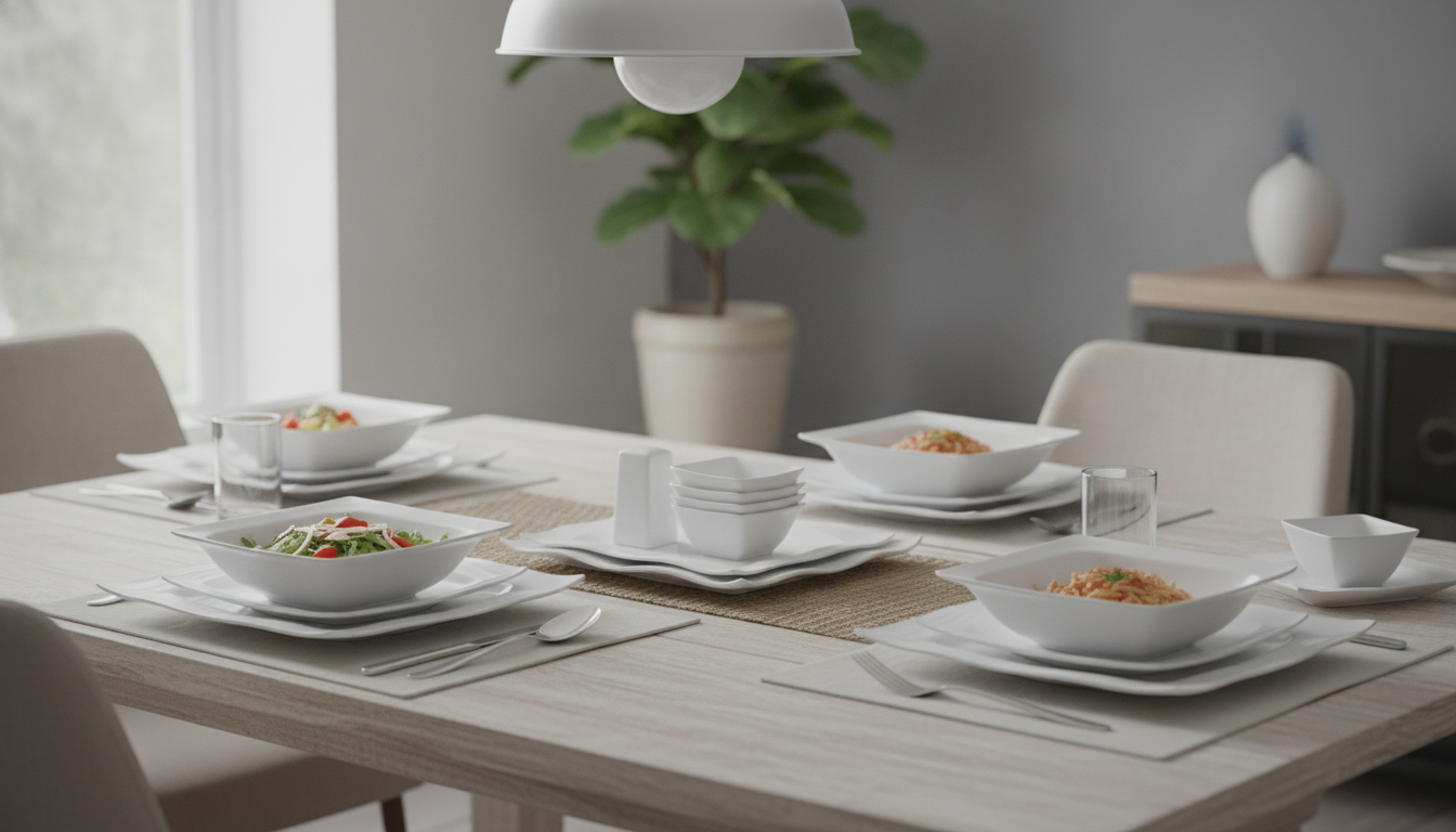 Square Porcelain 28-Piece Dinnerware Set: Modern Table
