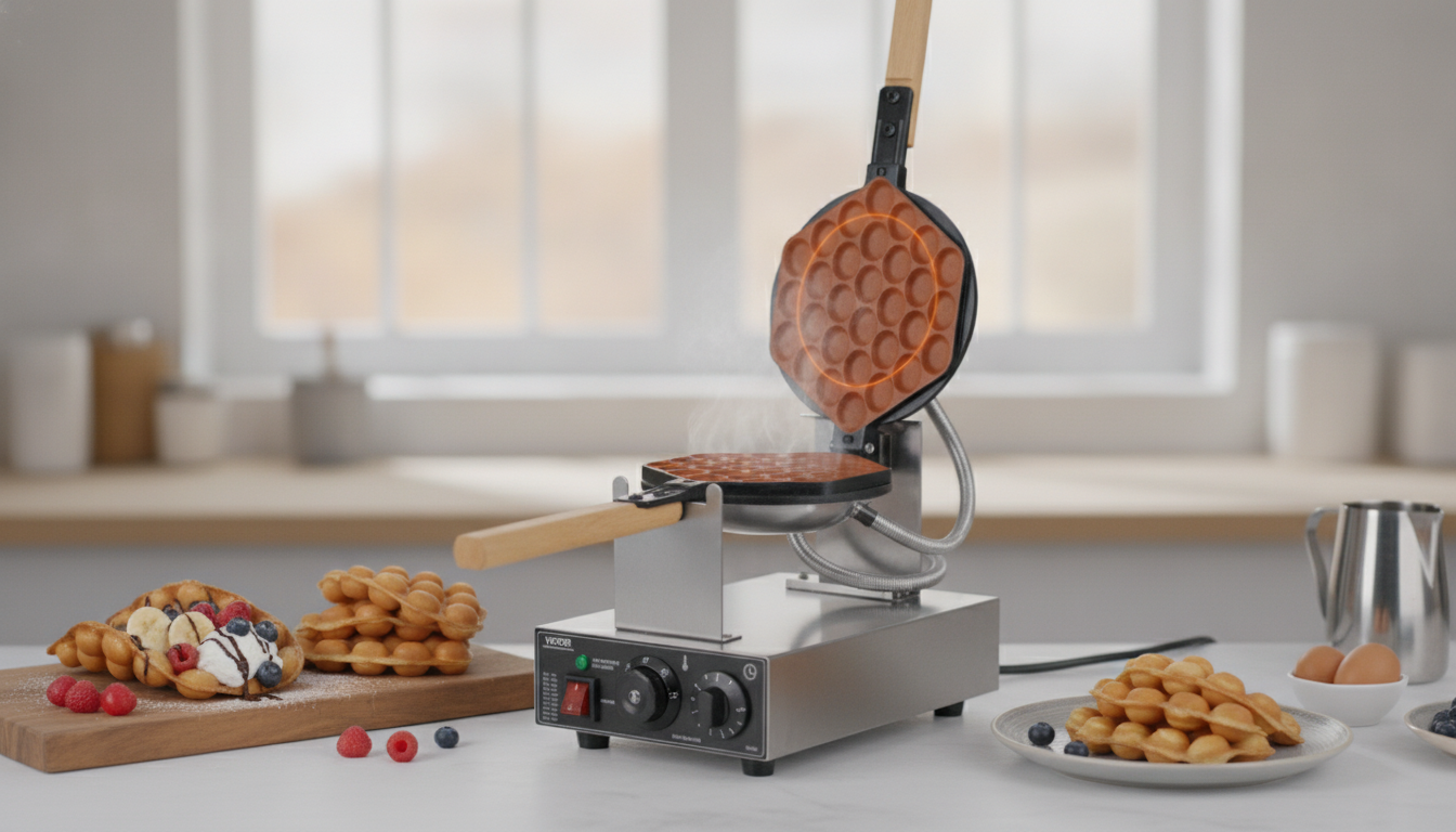 1400W Commercial Bubble Waffle Maker: Dual Rotating Pans