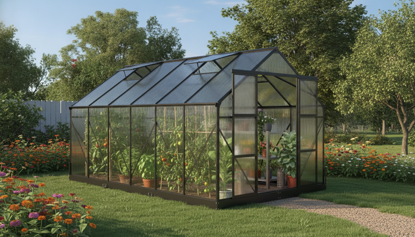 8x14 Polycarbonate Greenhouse: Sliding Door + 4 Vents
