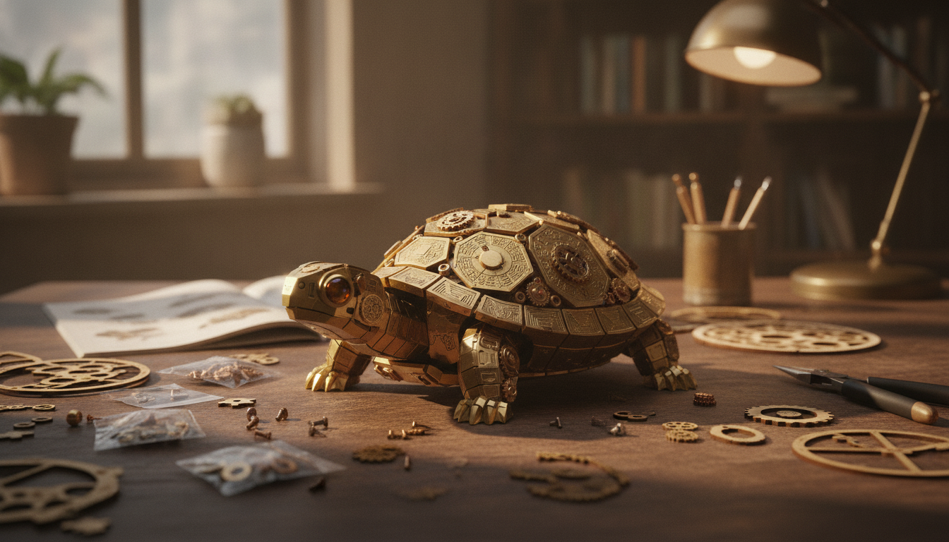 Build & Display: 3D Golden Coin Turtle Puzzle Decor
