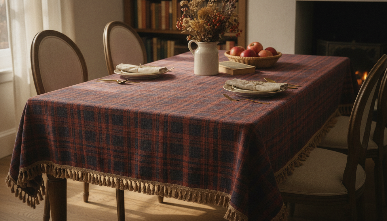 Cozy Red & Blue Plaid Vintage Tablecloth (Cotton Blend)