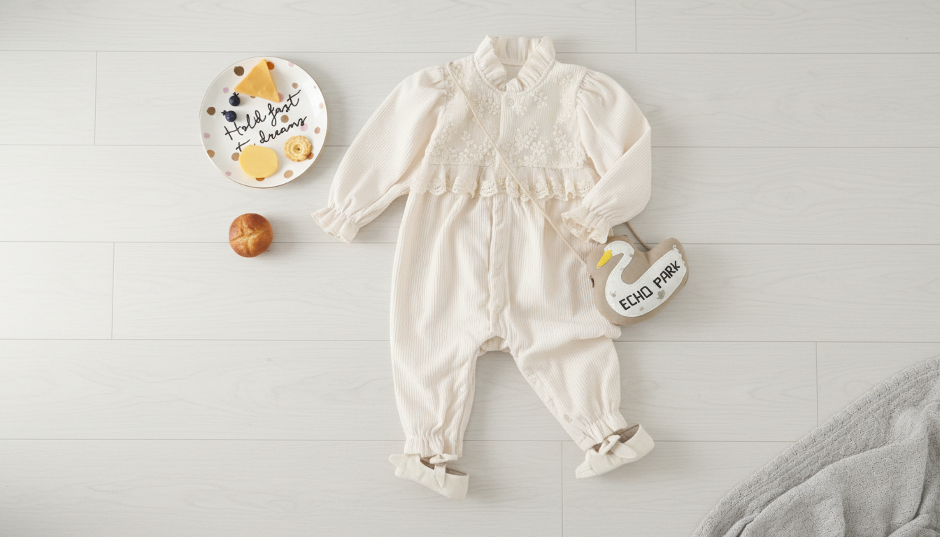 Corduroy Baby Romper with Lace & Florals (3–24M)